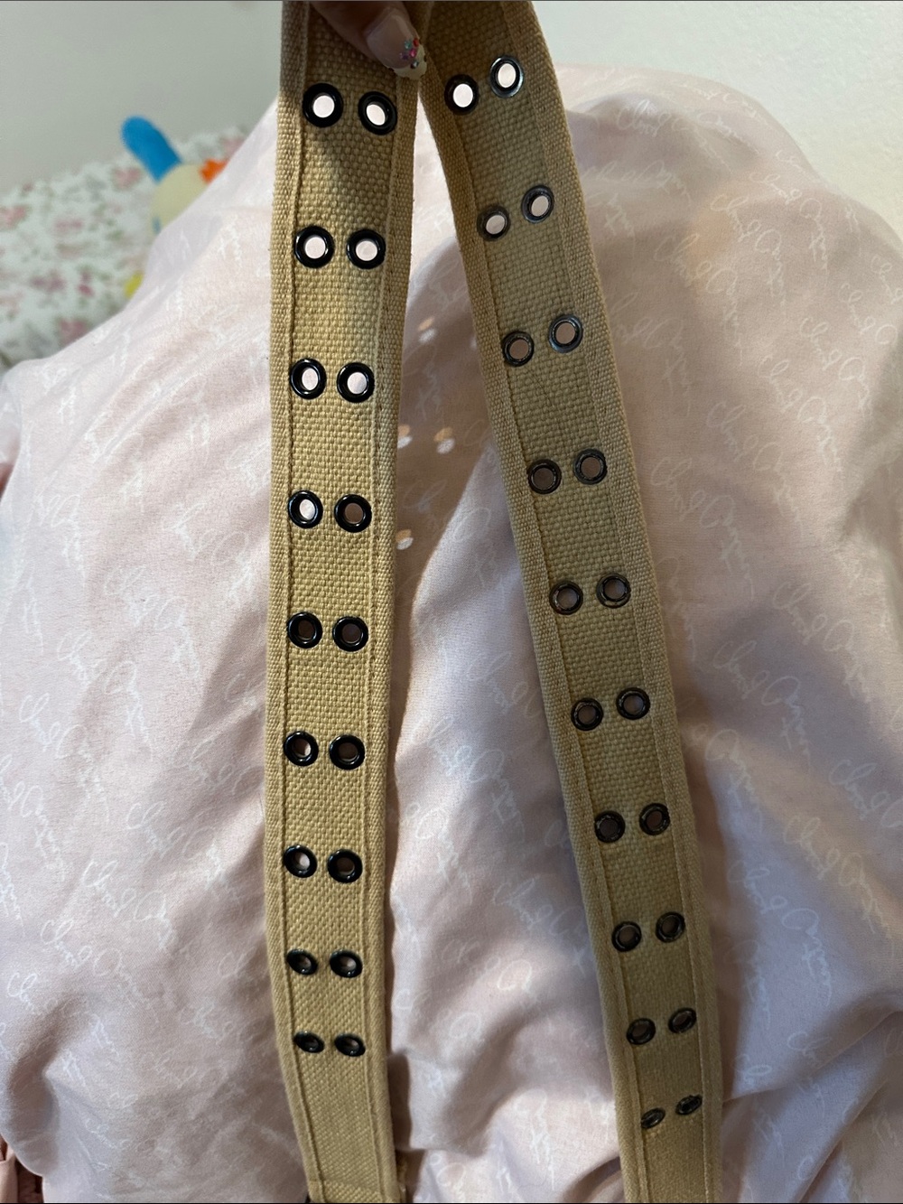 Adjustable Canvas Strap with Grommet Detailing - Khaki